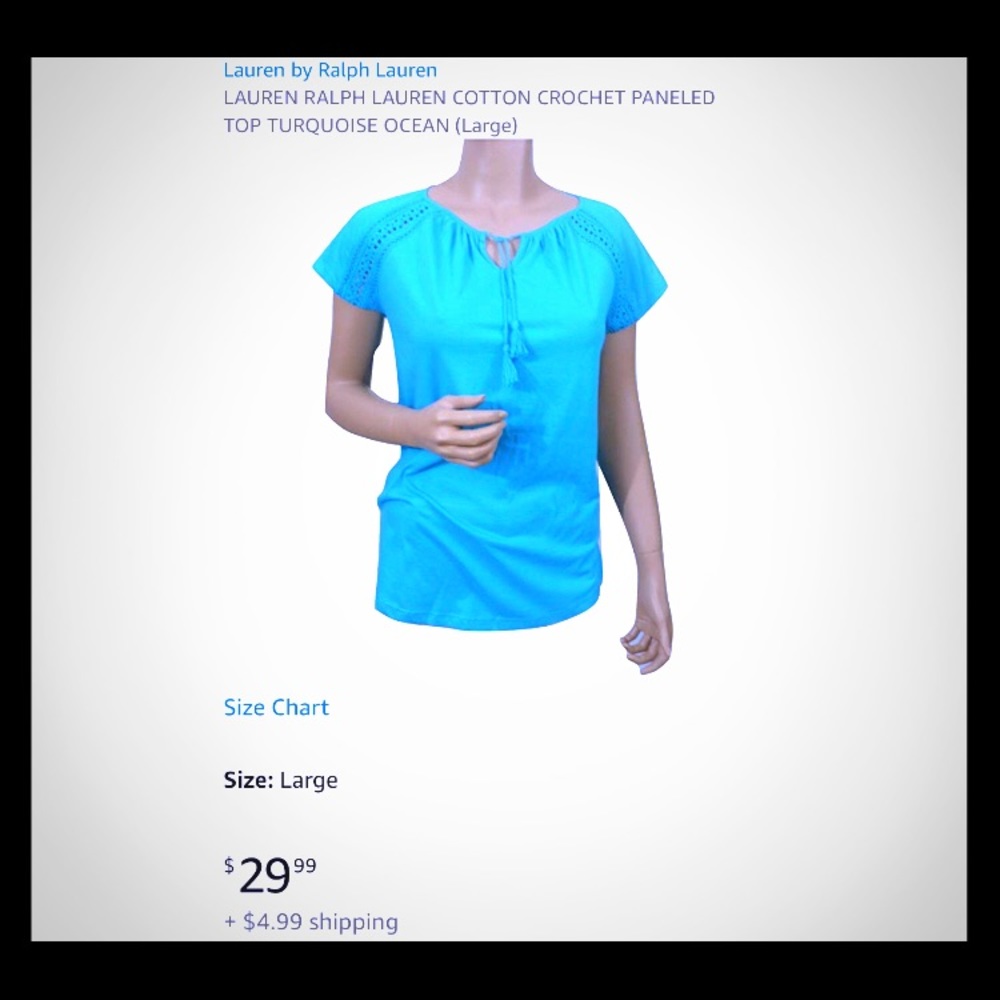 Ralph Lauren aqua top w/ crocheted shoulder line